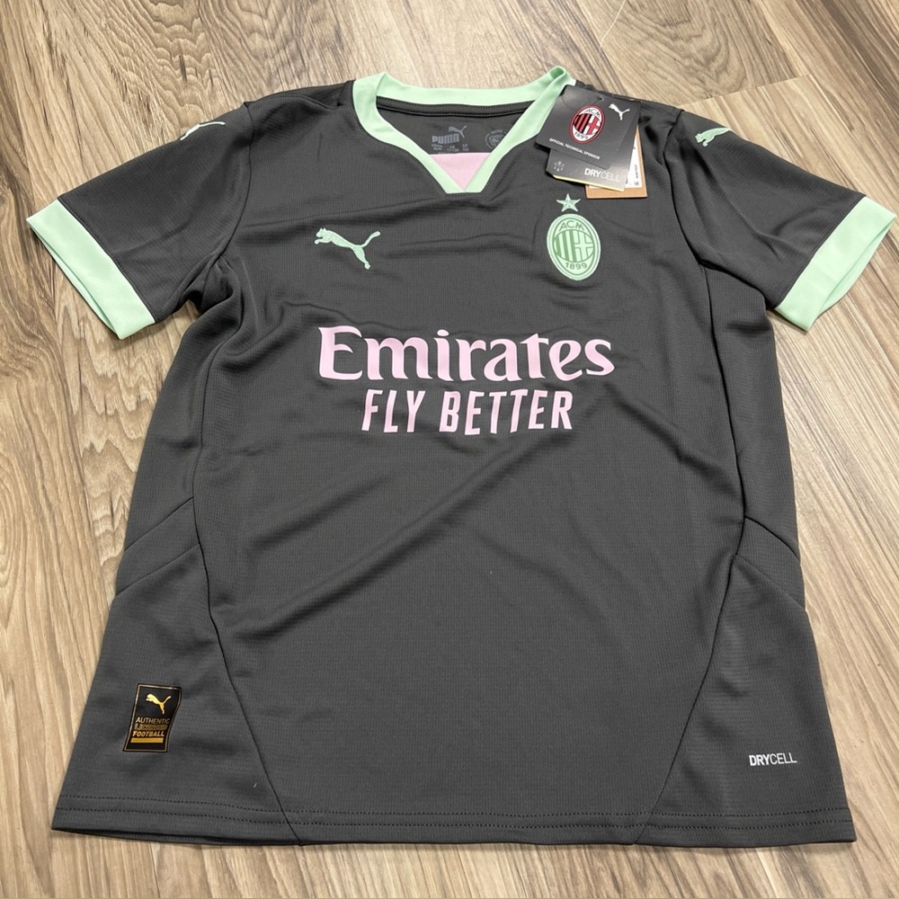 Puma AC Milan 125th Anniversary Gray Soccer Dry Cell Jersey Youth Medium NWT $75
